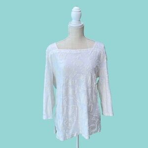 Loft Outlet White Tunic with Cream Appliqué